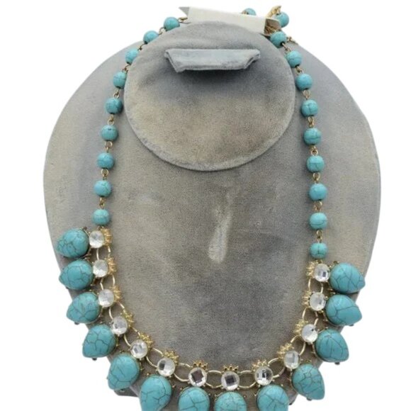 NW Faux Turquoise Rhinestone Necklace & Earring Set - Picture 5 of 5